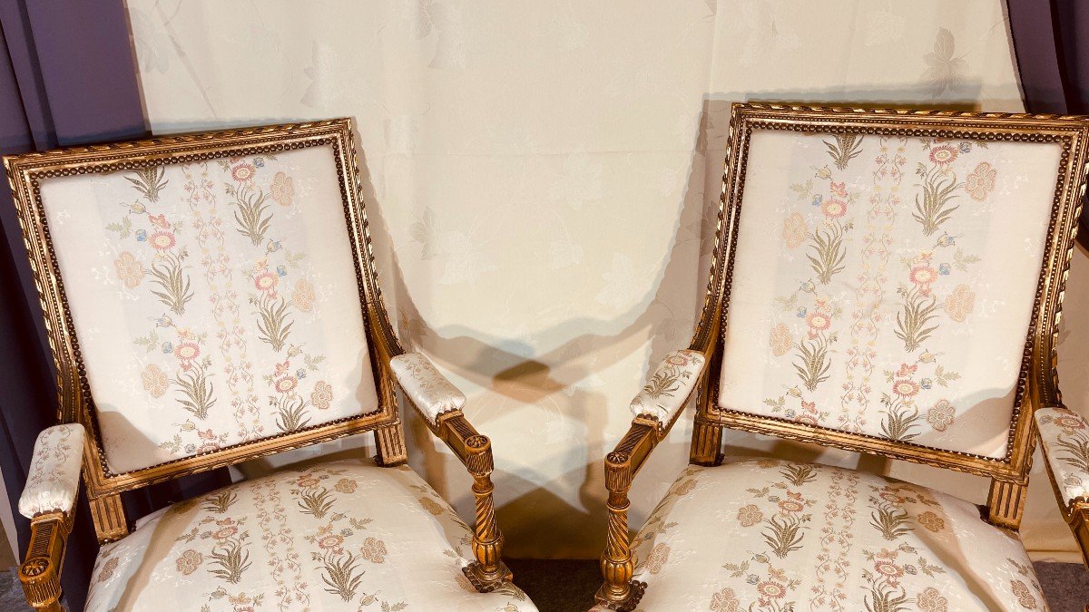 Paire De Fauteuils Louis XVI , Epoque XXe -photo-2