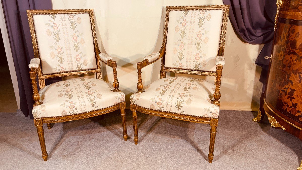 Paire De Fauteuils Louis XVI , Epoque XXe -photo-8