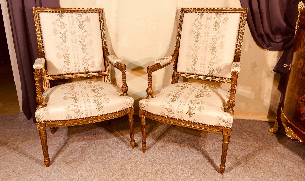 Paire De Fauteuils Louis XVI , Epoque XXe 