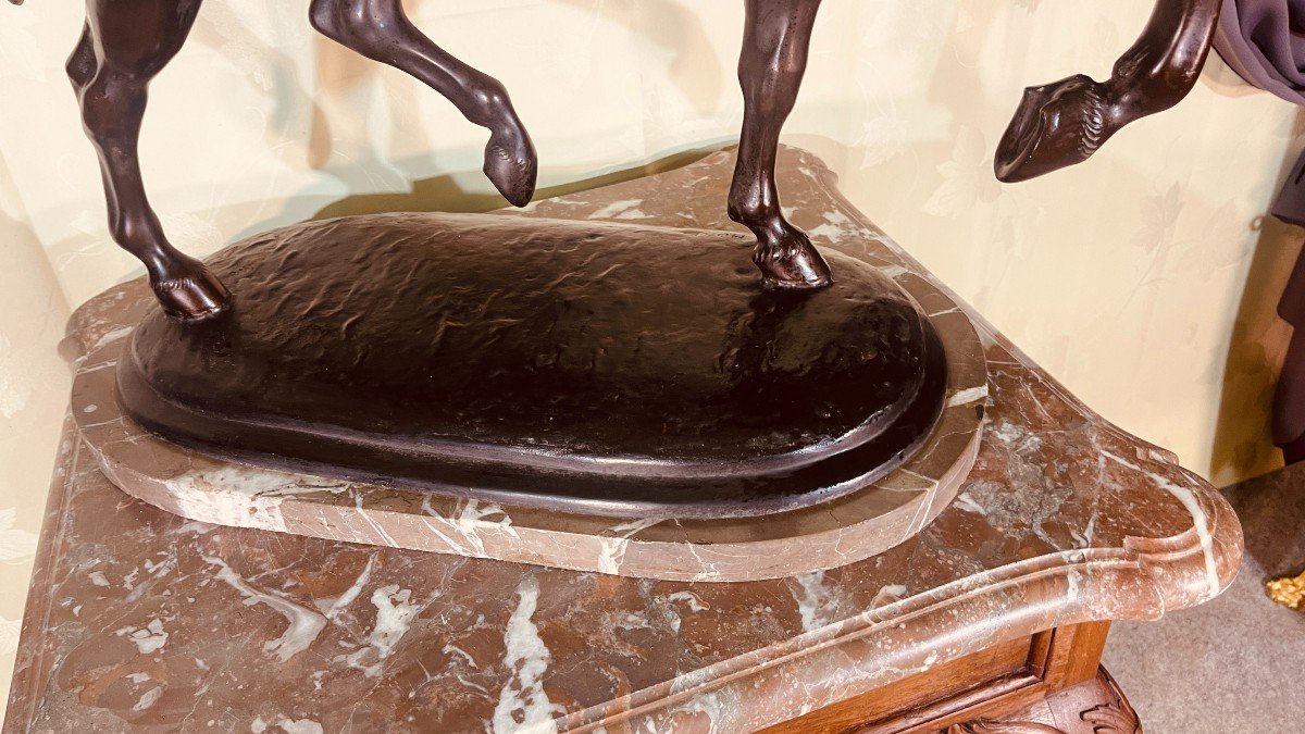 Grande Statue Cheval En Bronze , Signée HUNT , Longueur 75 CM -photo-7