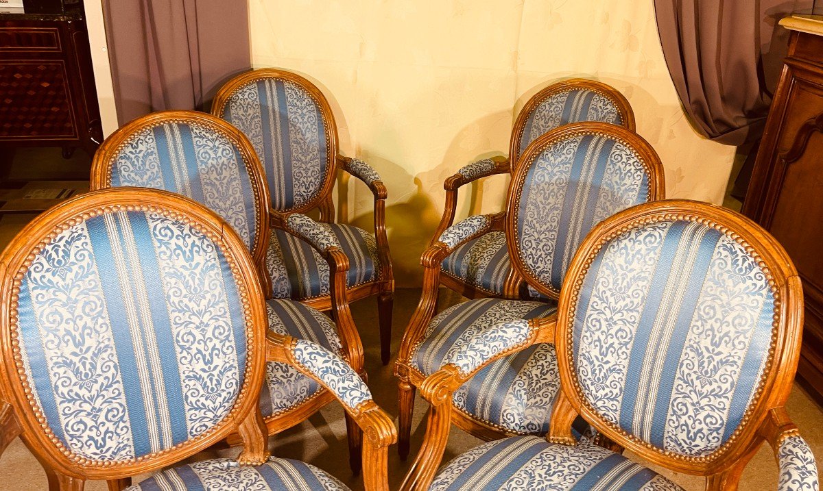 Series Of 6 Louis XVI Armchairs, Stamped, 18th Century-photo-2