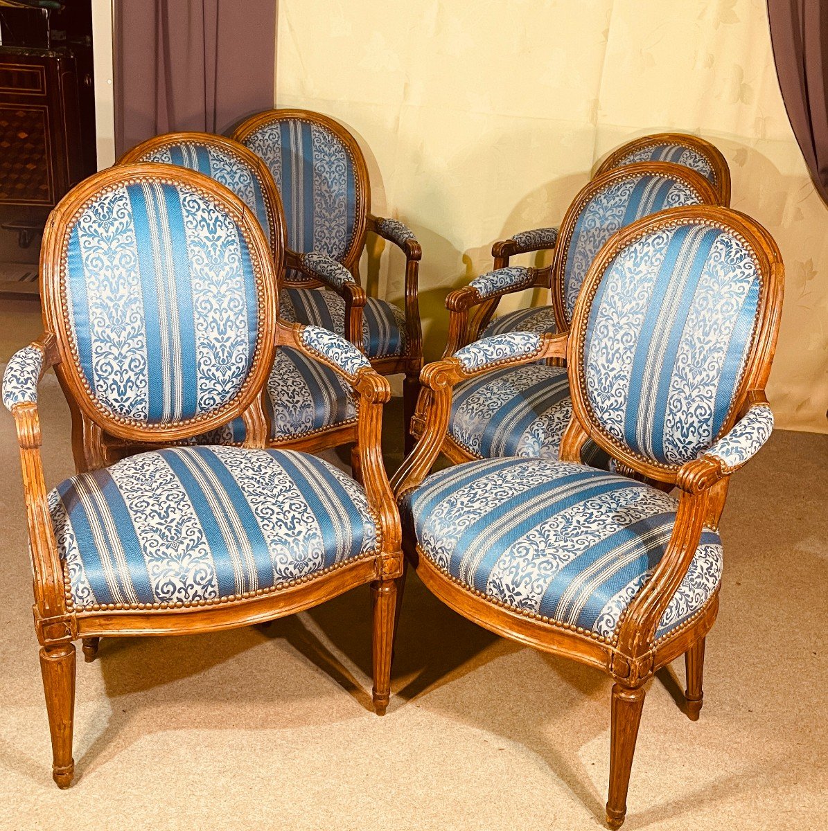 Series Of 6 Louis XVI Armchairs, Stamped, 18th Century-photo-1