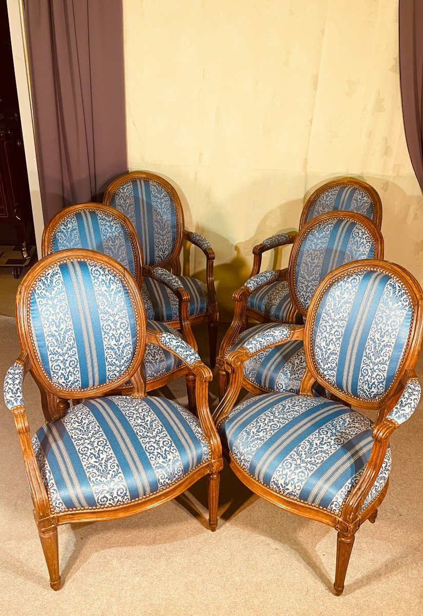 Series Of 6 Louis XVI Armchairs, Stamped, 18th Century-photo-3