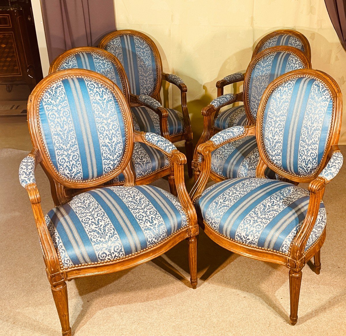 Series Of 6 Louis XVI Armchairs, Stamped, 18th Century-photo-7
