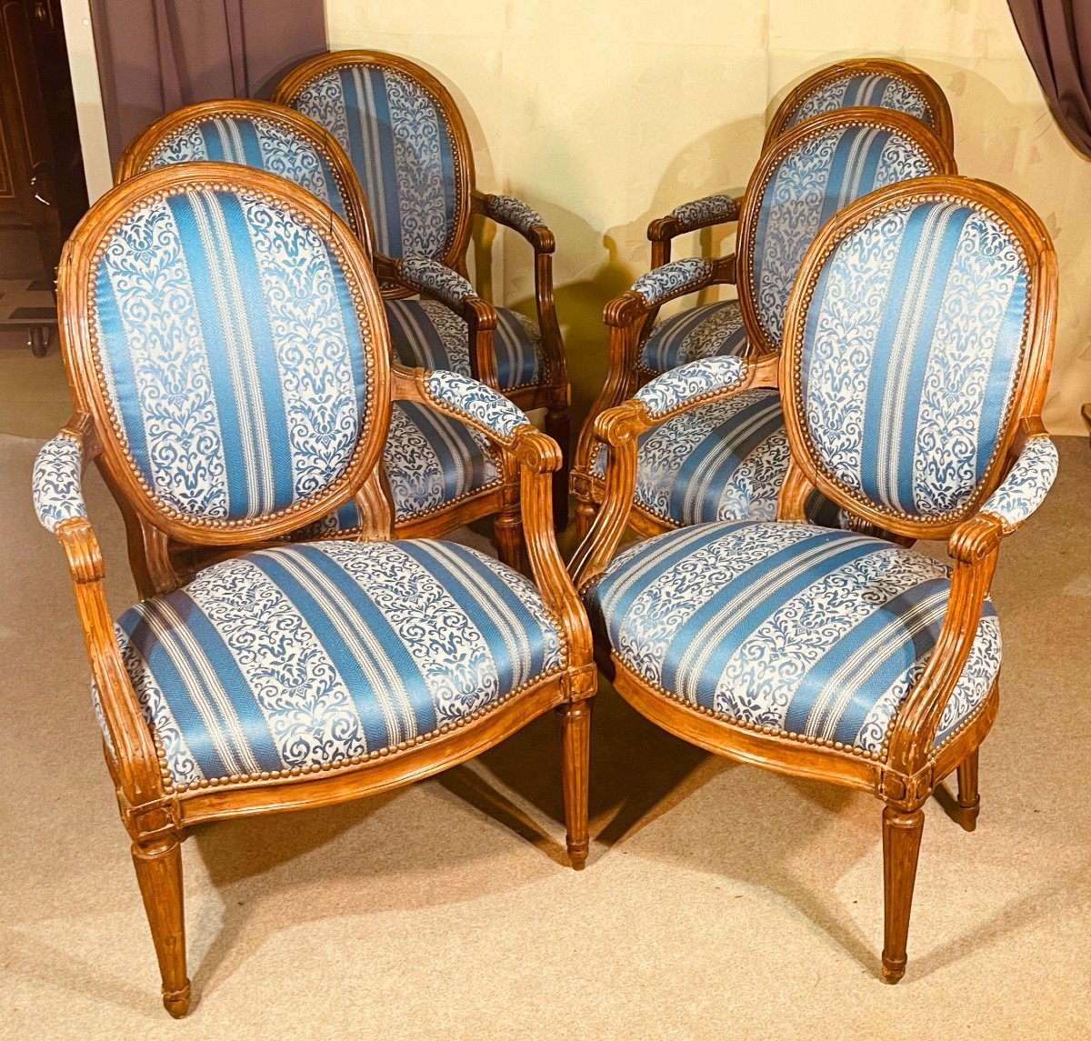 Series Of 6 Louis XVI Armchairs, Stamped, 18th Century