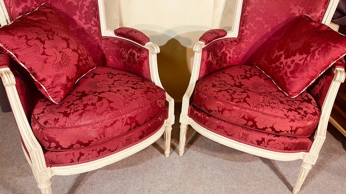 Paire de Bergères Louis XVI , Epoque 18ème Siècle -photo-3