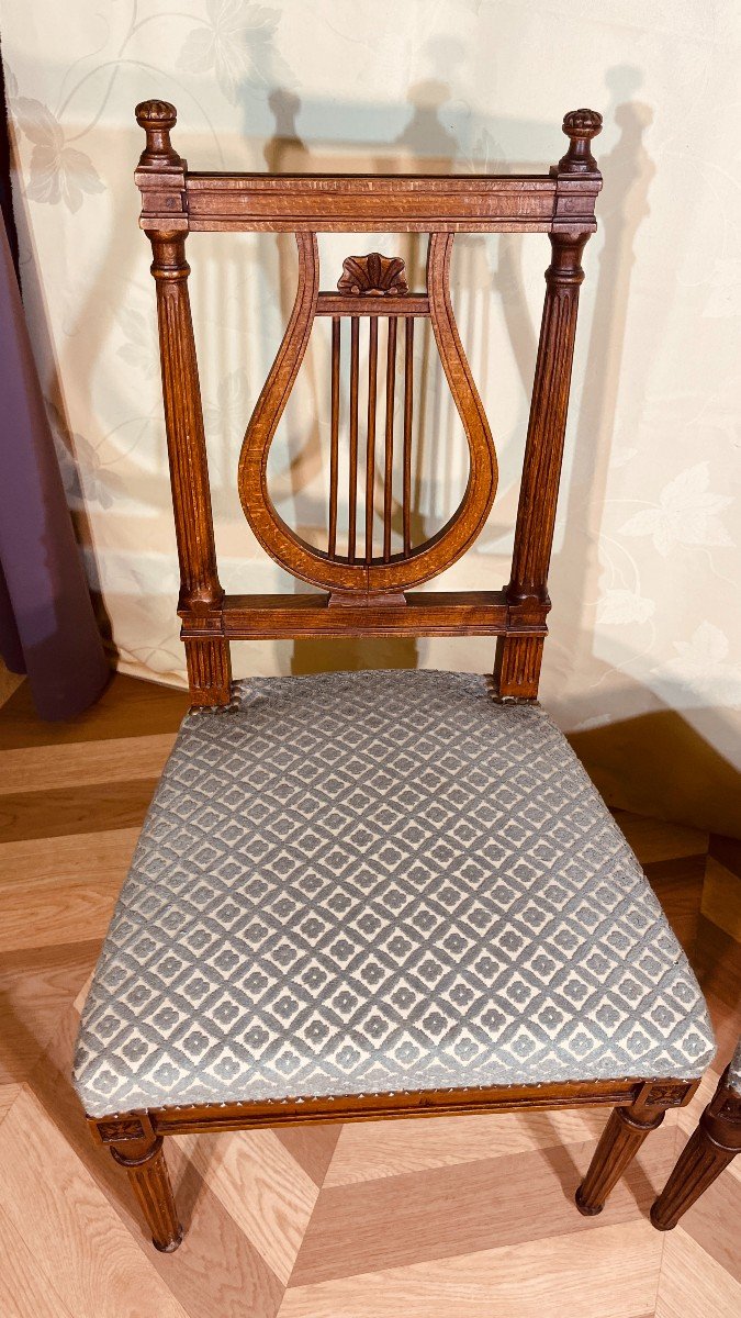 Paire De Chaises Louis XVI à Dossier Lyre , XXe Siècle -photo-4
