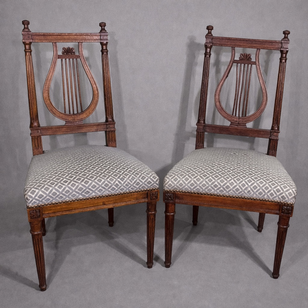 Paire De Chaises Louis XVI à Dossier Lyre , XXe Siècle -photo-5