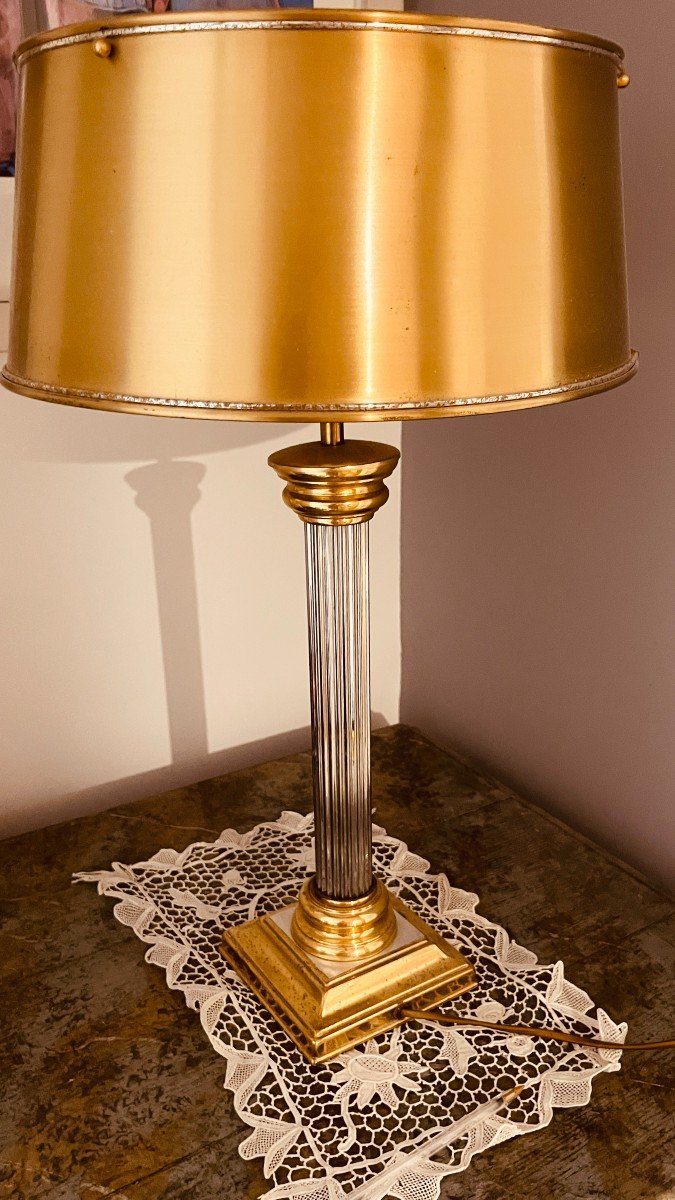 Lampe En Métal Doré et Argenté , de Style Corinthien , Epoque XXe 
