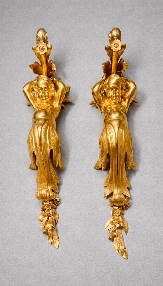 Pair Of Wall Consoles In Gilt Bronze. 19th Century 