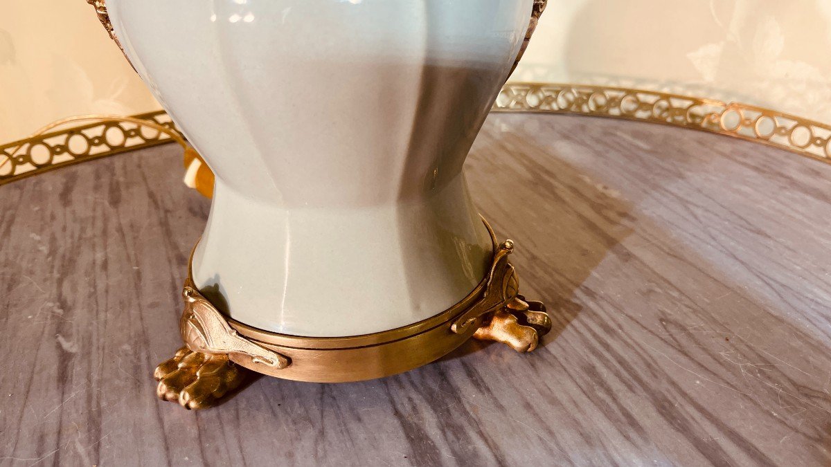Lampe En Porcelaine Celadon montée en Bronze Doré , d'époque Fin XIXe -photo-1