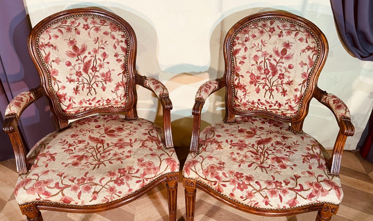 Pair Of Transitional Period Armchairs, 18th -photo-4