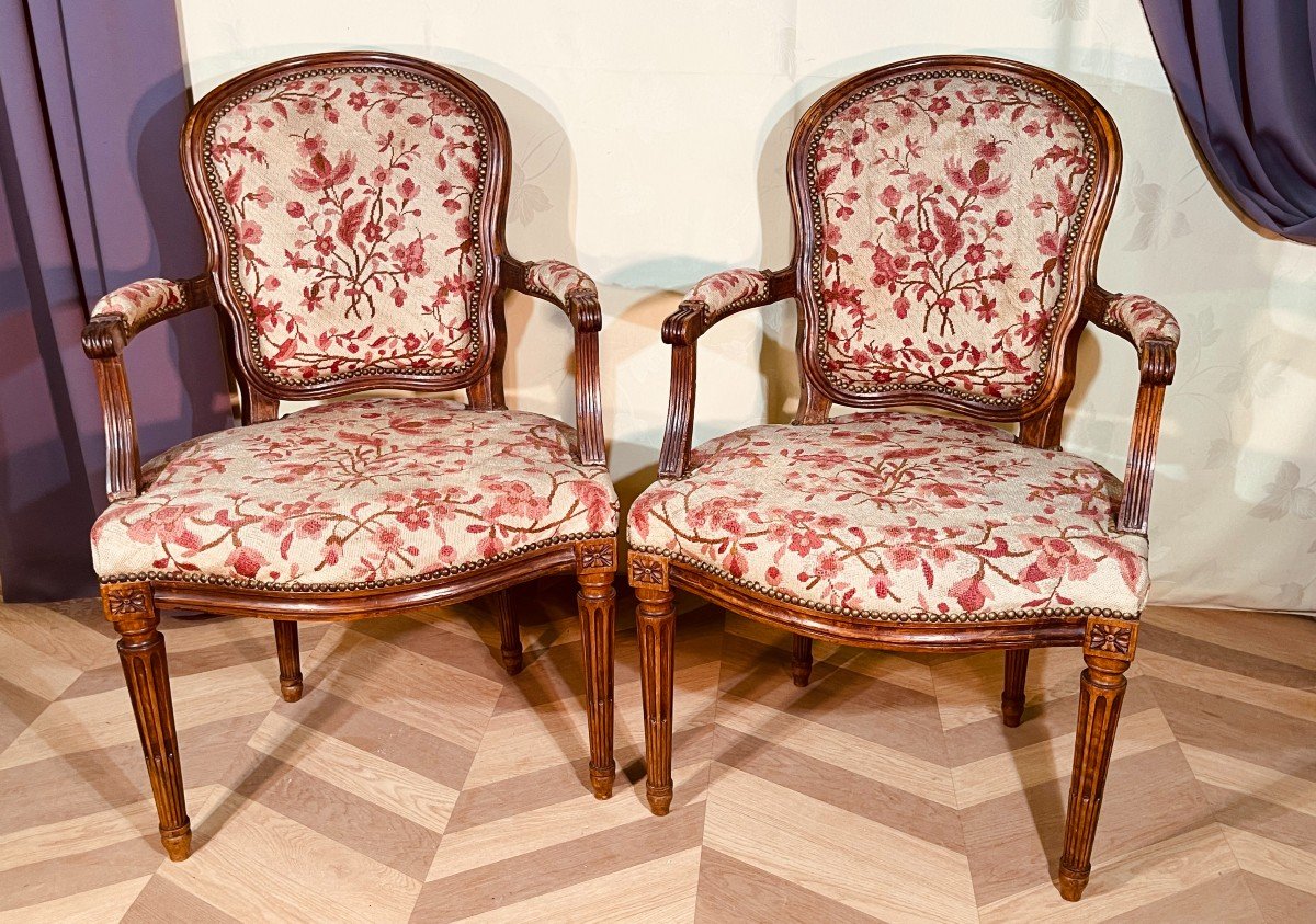 Pair Of Transitional Period Armchairs, 18th -photo-2