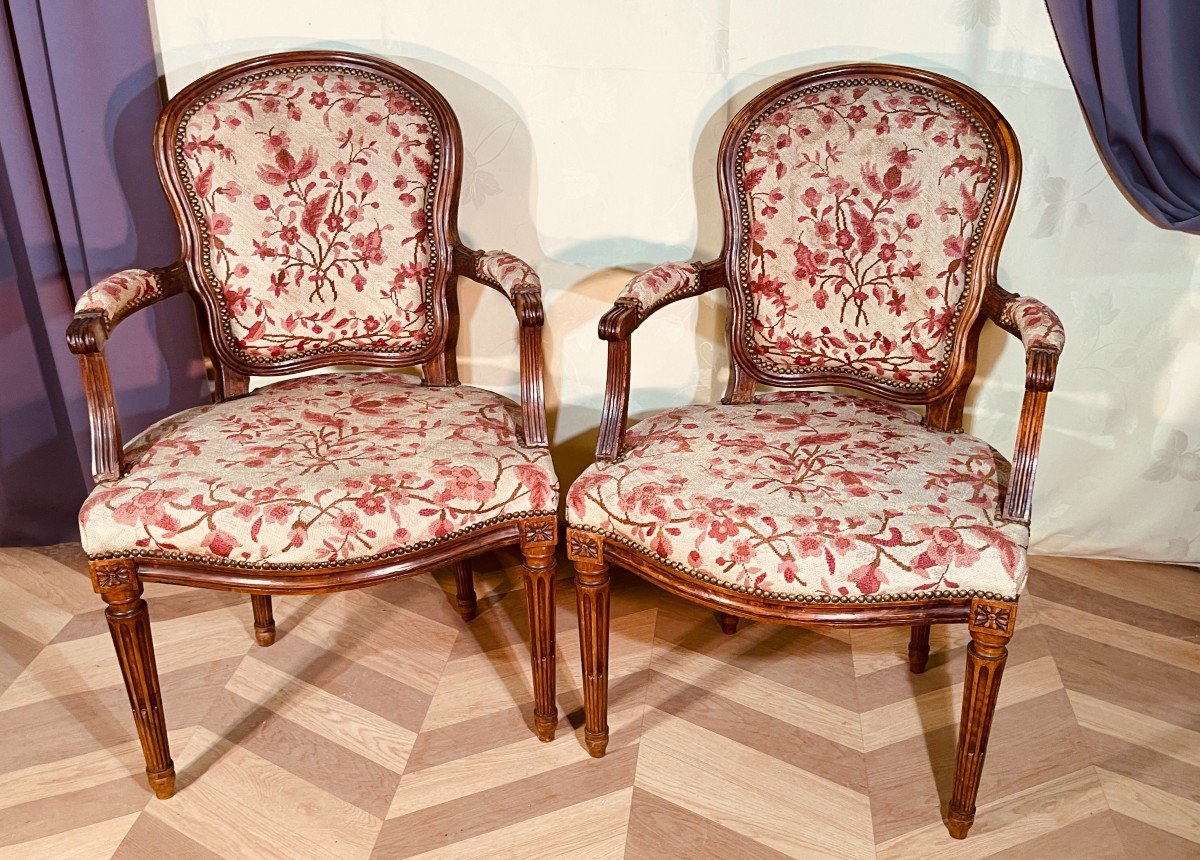 Pair Of Transitional Period Armchairs, 18th -photo-7