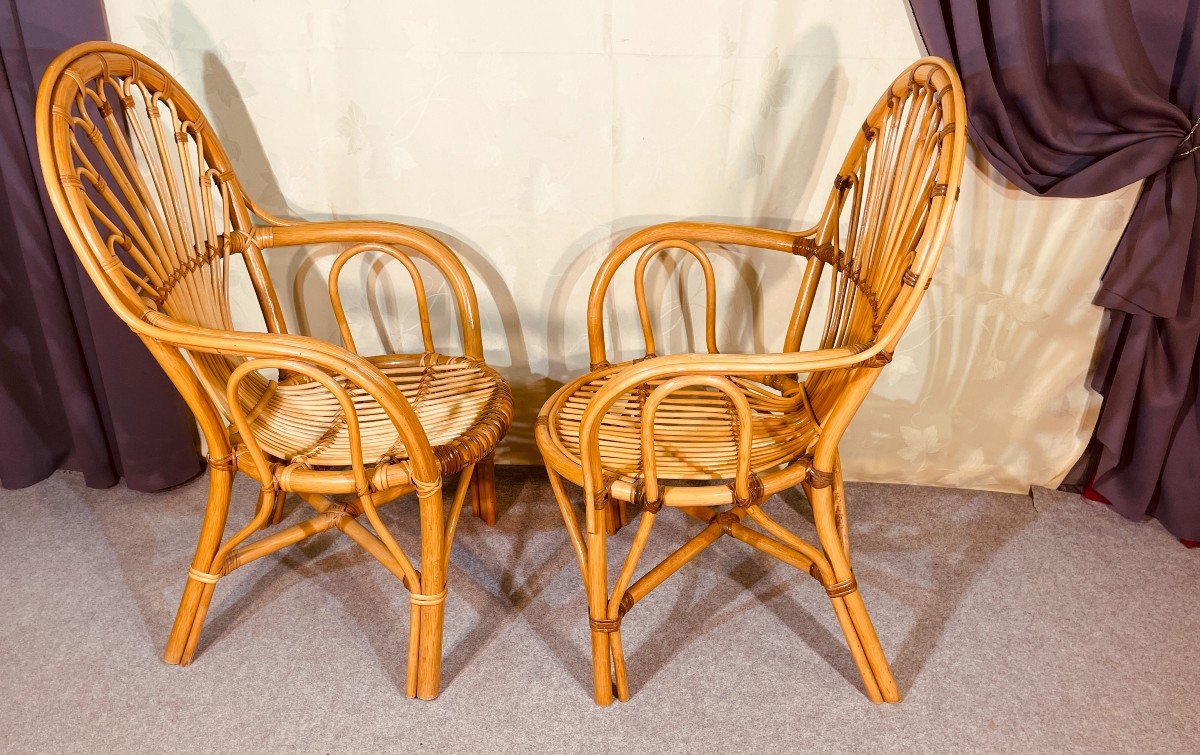 Deux Fauteuils en Rotin ( Année 60-70 ) pour Madame et pour Monsieur -photo-2