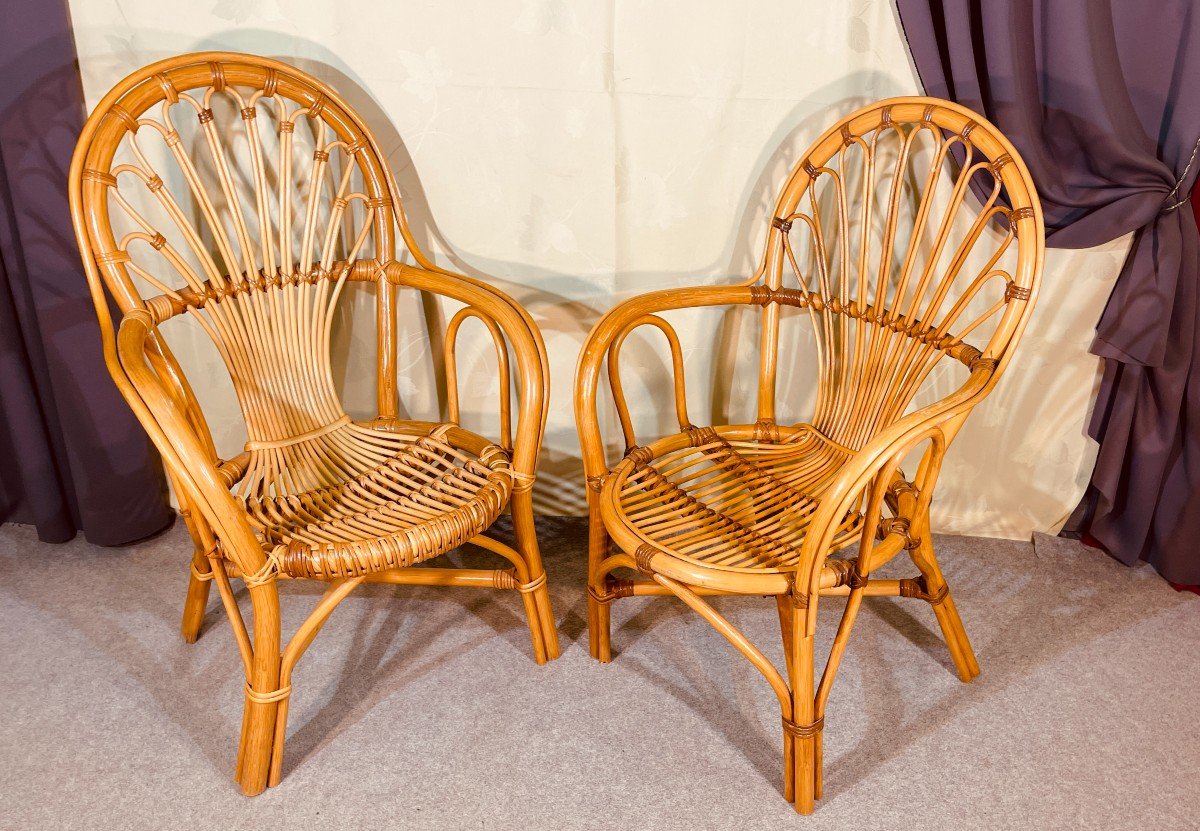 Deux Fauteuils en Rotin ( Année 60-70 ) pour Madame et pour Monsieur -photo-6