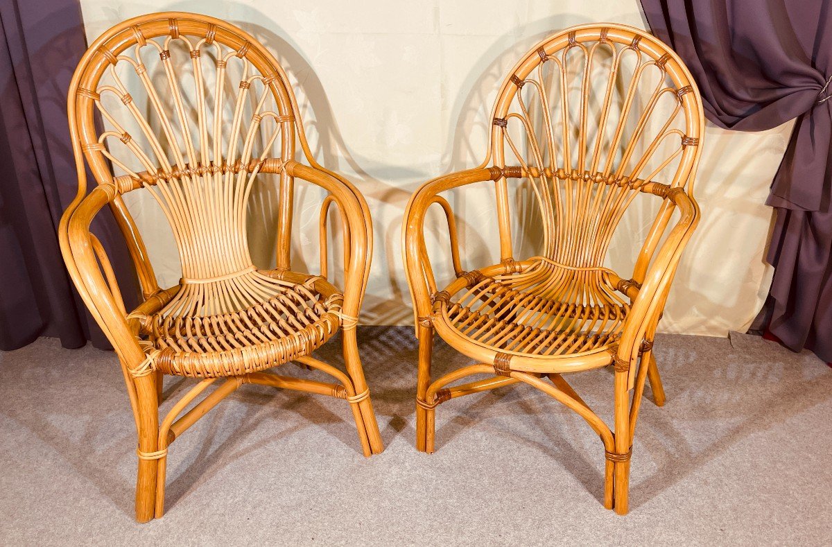 Deux Fauteuils en Rotin ( Année 60-70 ) pour Madame et pour Monsieur 