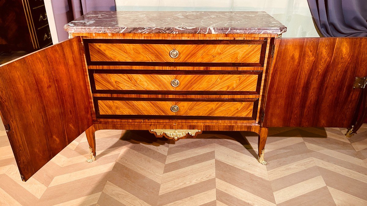 Louis XVI Chest Of Doors, In Marquetry, Early 19th Century -photo-2