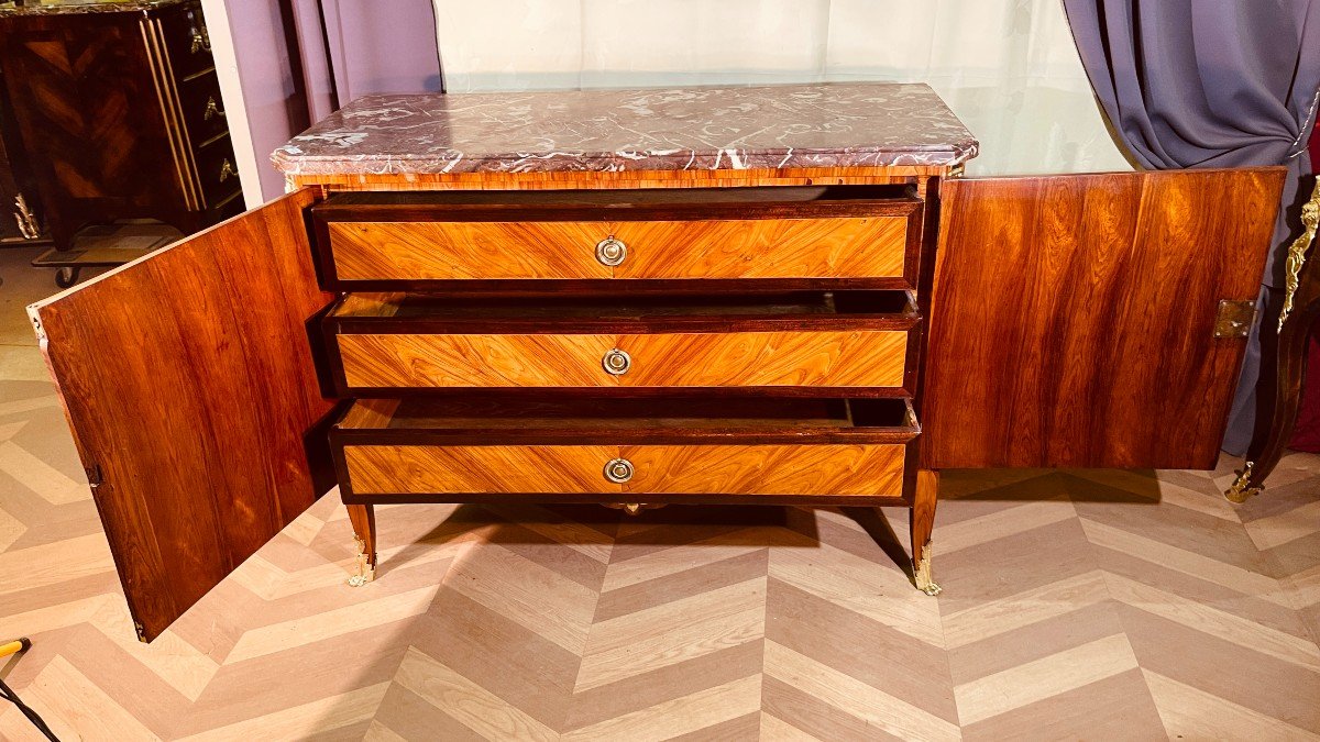 Commode à Portes Louis XVI , En Marqueterie , Epoque Début XIXe -photo-3