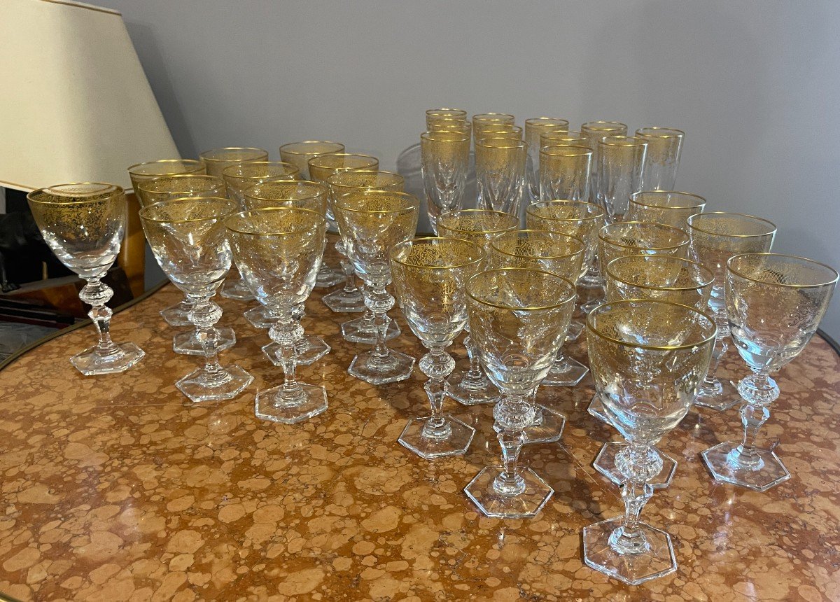 Service De 35 Verres en Cristal Doré -photo-8