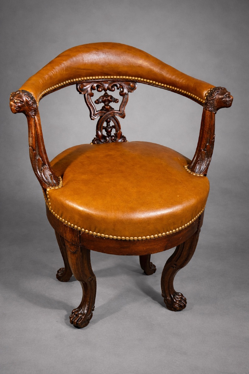 Fauteuil De Bureau En Acajou , Epoque XIXe 