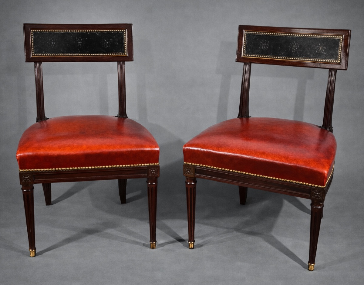 Pair Of Etruscan Mahogany Chairs Attr A G. Jacob 