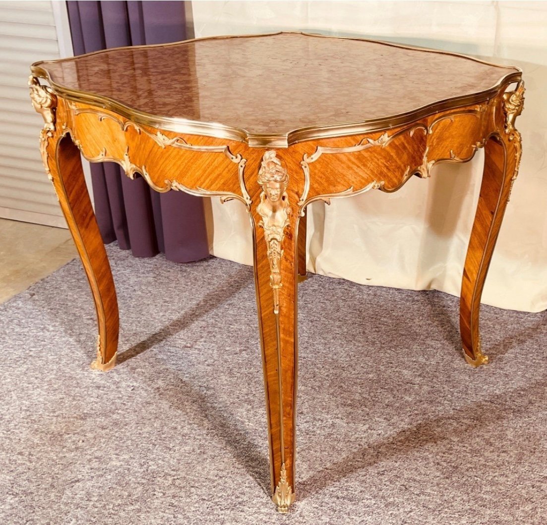 Marquetry And Gilt Bronze Gueridon, 19th Century -photo-1