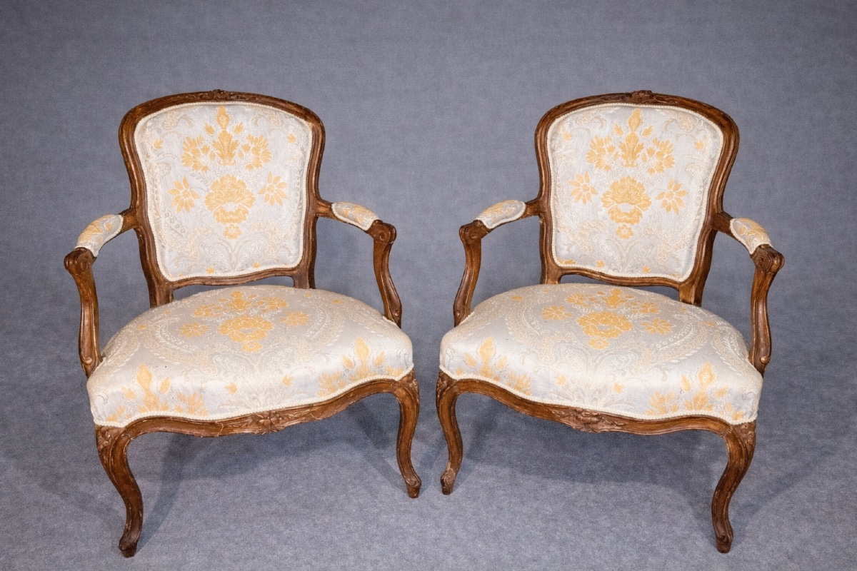 Paire De Fauteuils Louis XV , Estampillés DELION , 18eme 