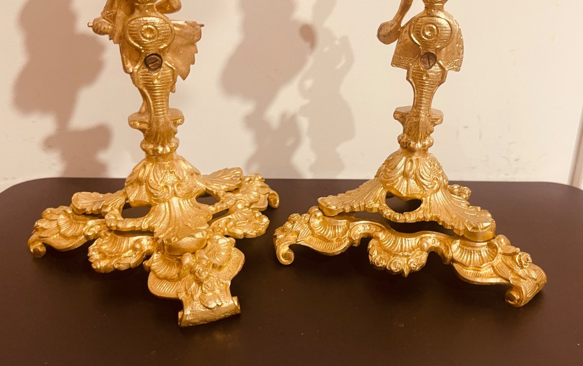 Pair Of Bronze Candlesticks, 19th Century -photo-4
