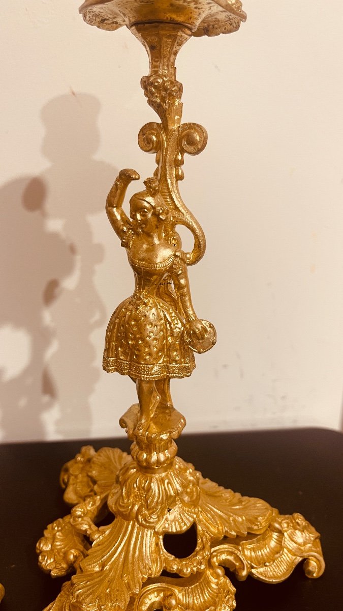 Pair Of Bronze Candlesticks, 19th Century -photo-2