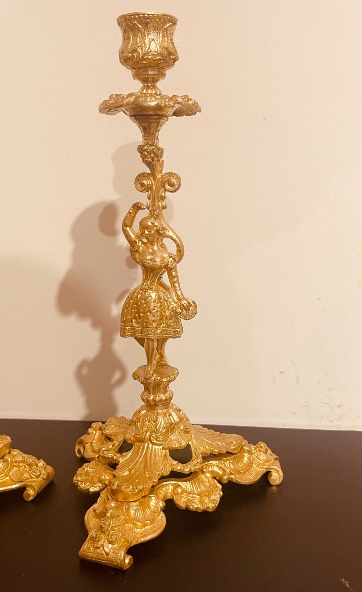 Pair Of Bronze Candlesticks, 19th Century -photo-4