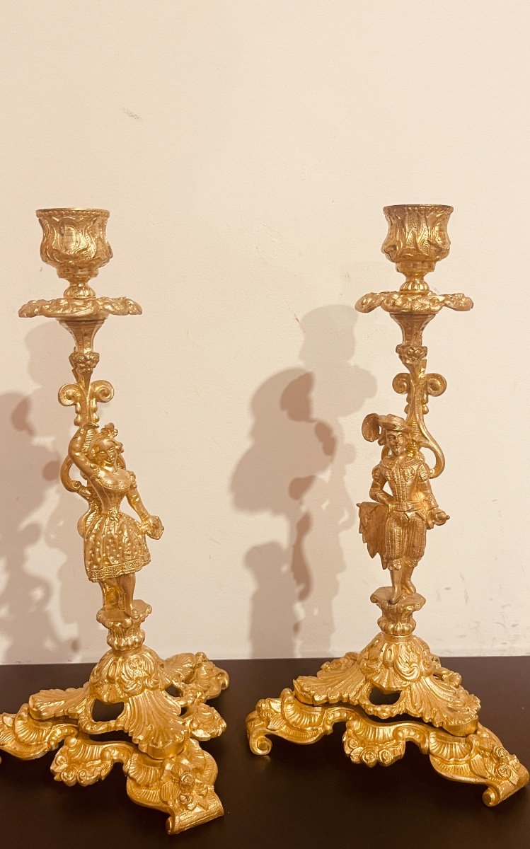 Pair Of Bronze Candlesticks, 19th Century -photo-6