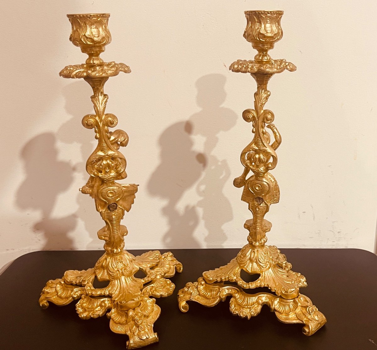 Pair Of Bronze Candlesticks, 19th Century -photo-8