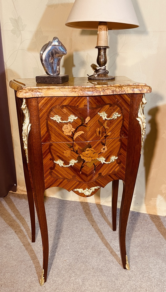 Paire De Chevets Louis XV En Marqueterie , époque XXe -photo-6
