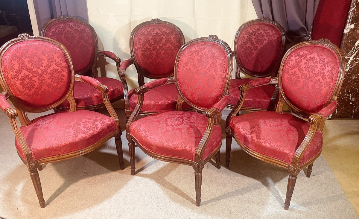 Set Of 6 Louis XVI Armchairs, 18th Century -photo-3