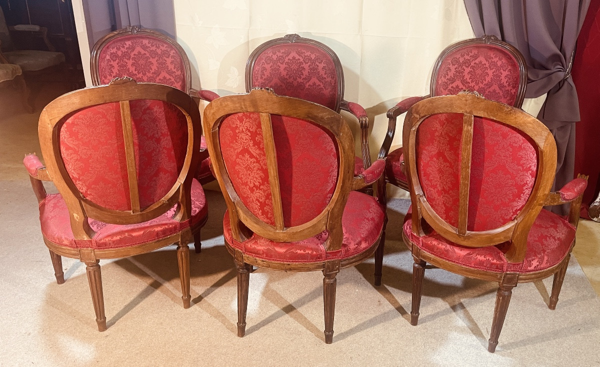 Set Of 6 Louis XVI Armchairs, 18th Century -photo-4