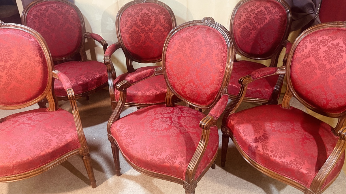 Set Of 6 Louis XVI Armchairs, 18th Century 