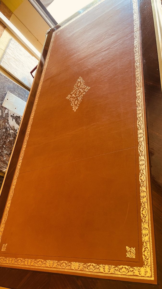 Bureau Plat Aux Espagnolettes : Longueur 2,03 M , Epoque Fin XIXe -photo-2