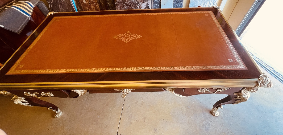 Bureau Plat Aux Espagnolettes : Longueur 2,03 M , Epoque Fin XIXe -photo-4