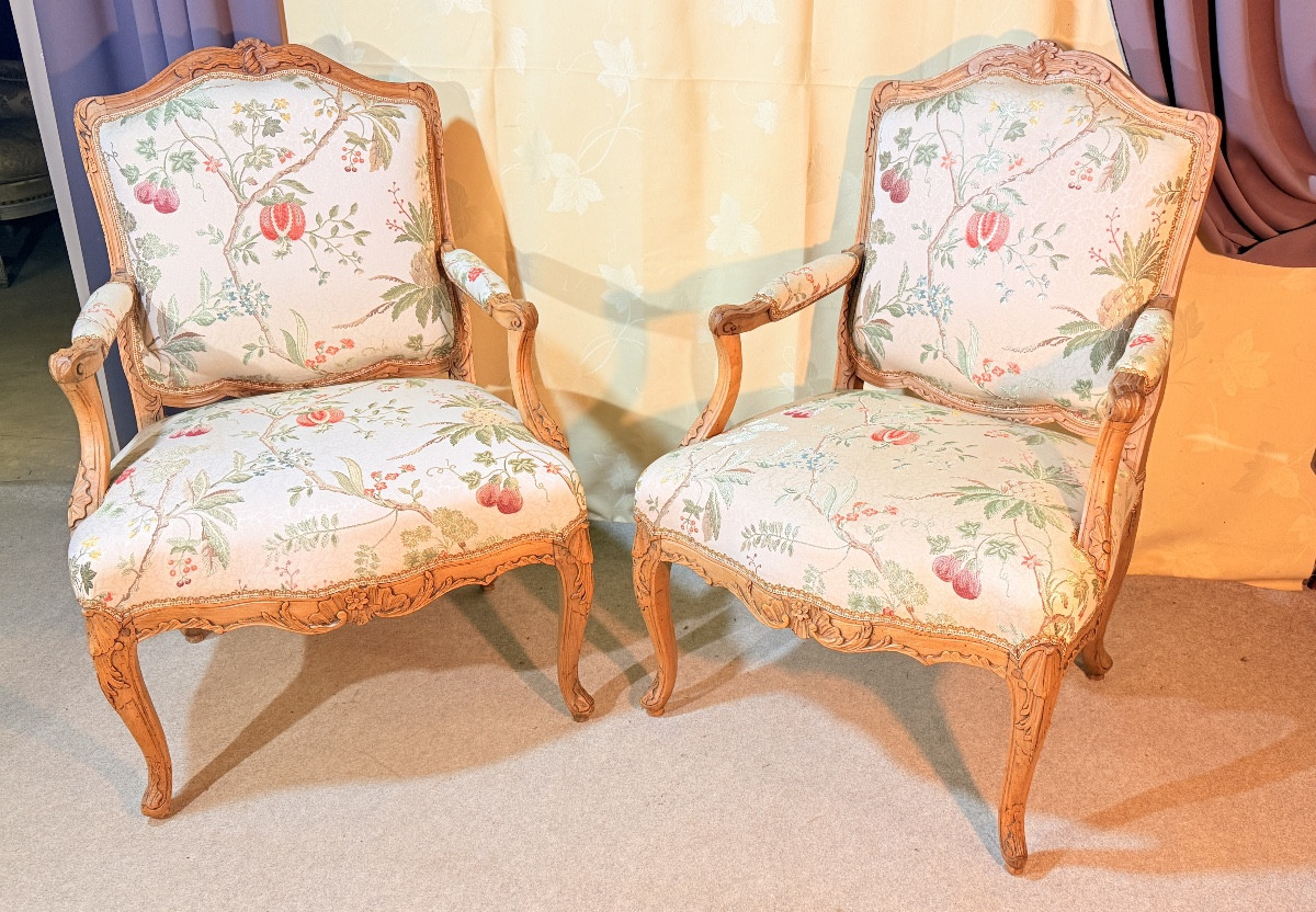 Pair Of Armchairs With Flat Backs, 19th Century 