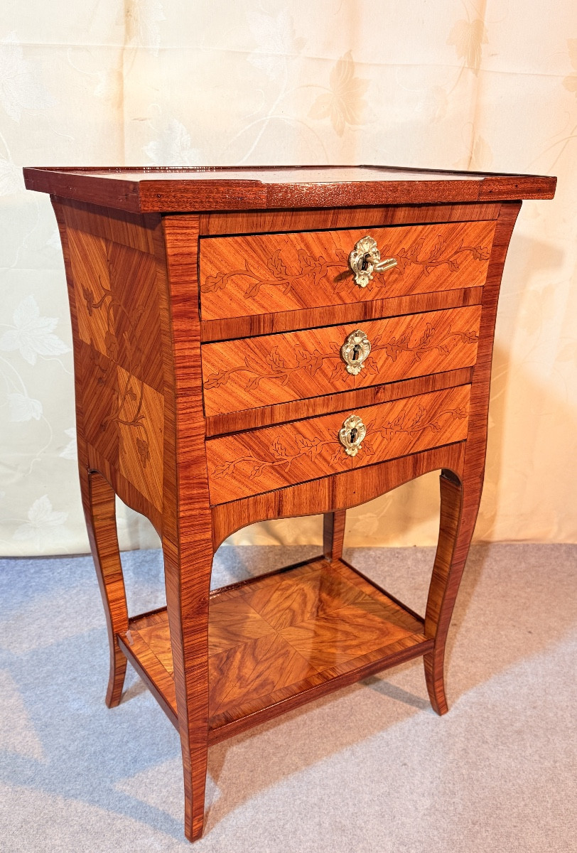 Chiffonnière Louis XV , en Marqueterie , Époque XIXe Siècle -photo-8