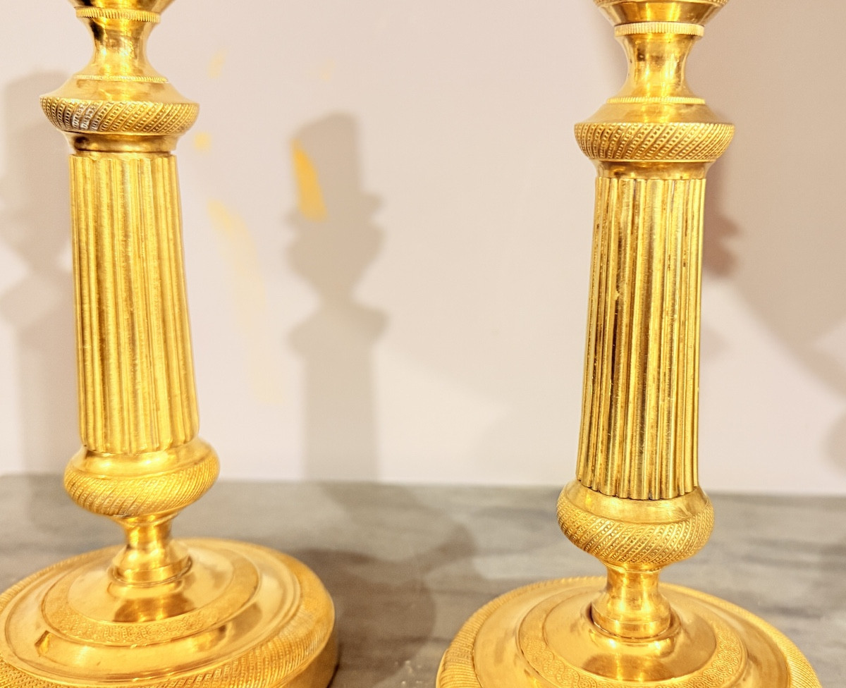 Pair Of Gilt Bronze Candlesticks, 19th Century -photo-2