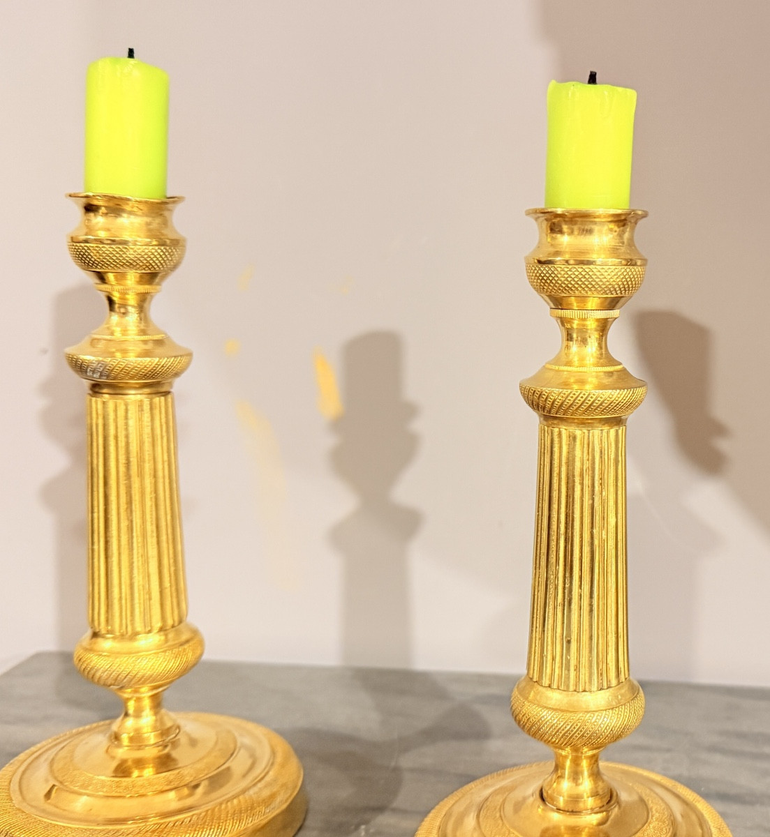 Pair Of Gilt Bronze Candlesticks, 19th Century -photo-3