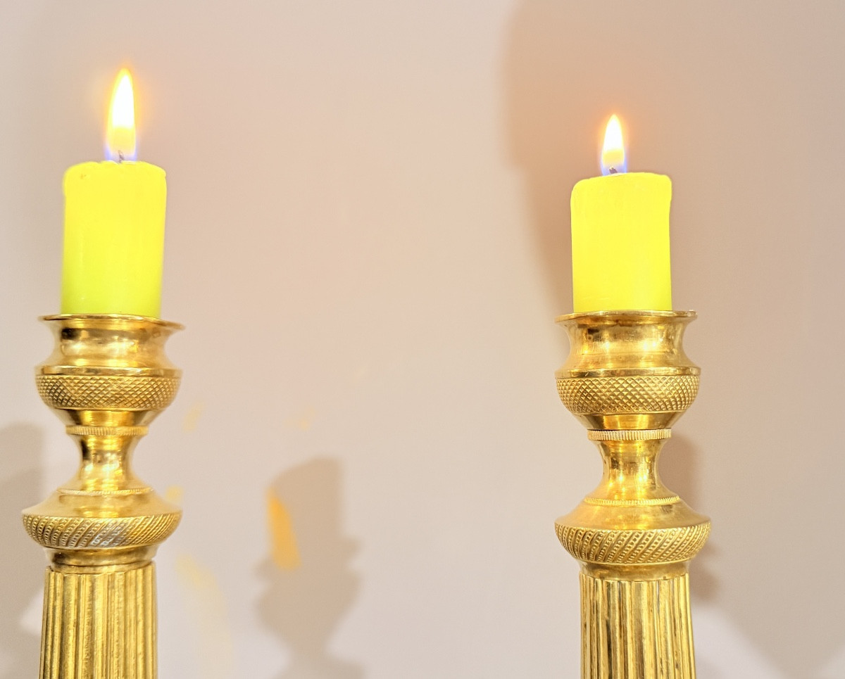 Pair Of Gilt Bronze Candlesticks, 19th Century -photo-4