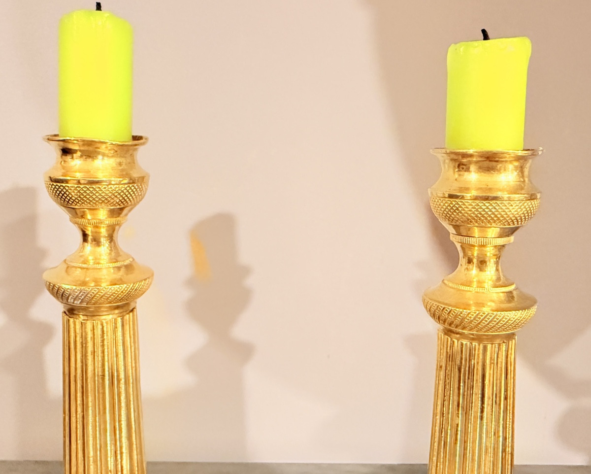 Pair Of Gilt Bronze Candlesticks, 19th Century -photo-4