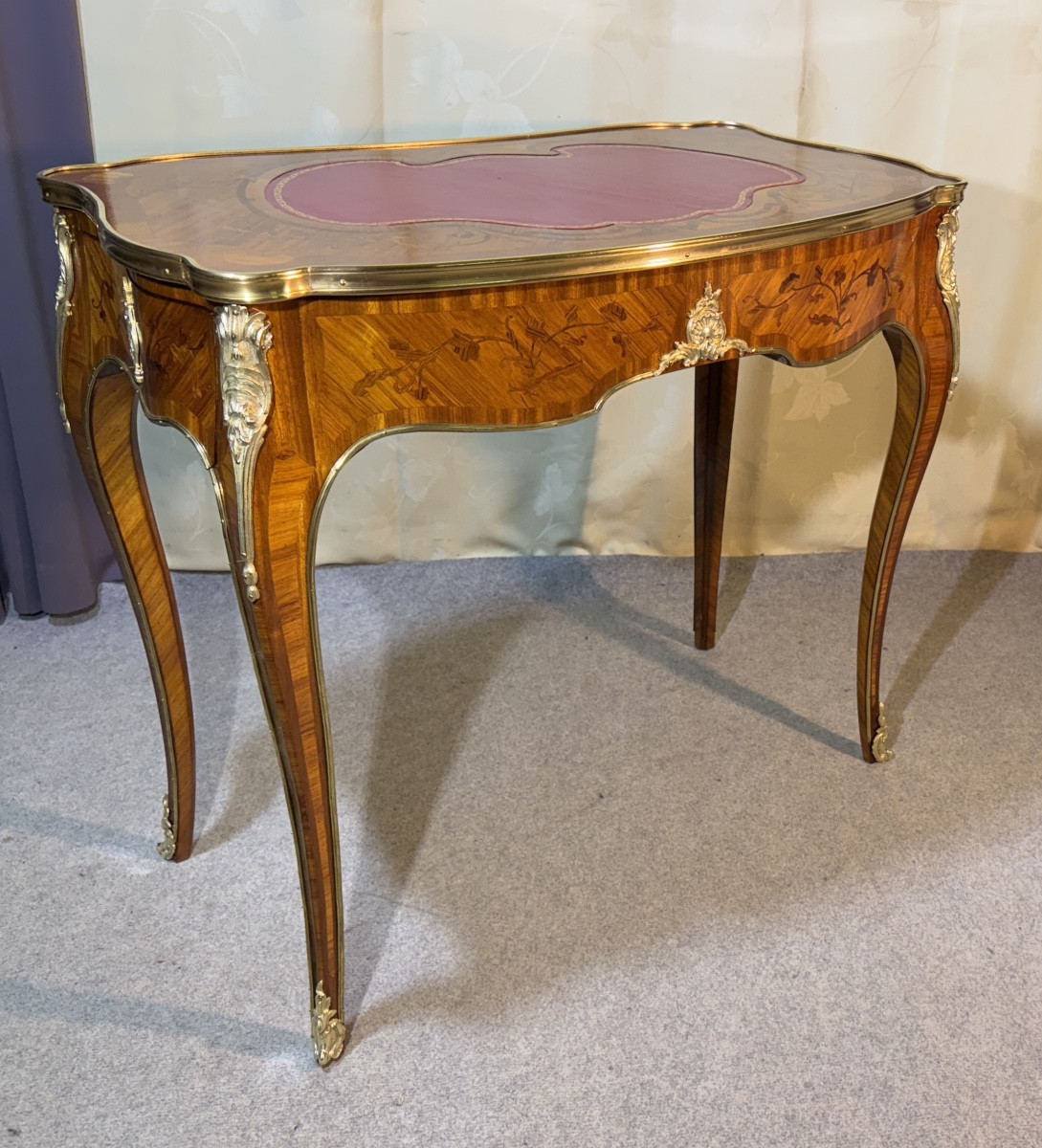 Marquetry Writing Table, Bvrb Model, 19th Century -photo-2