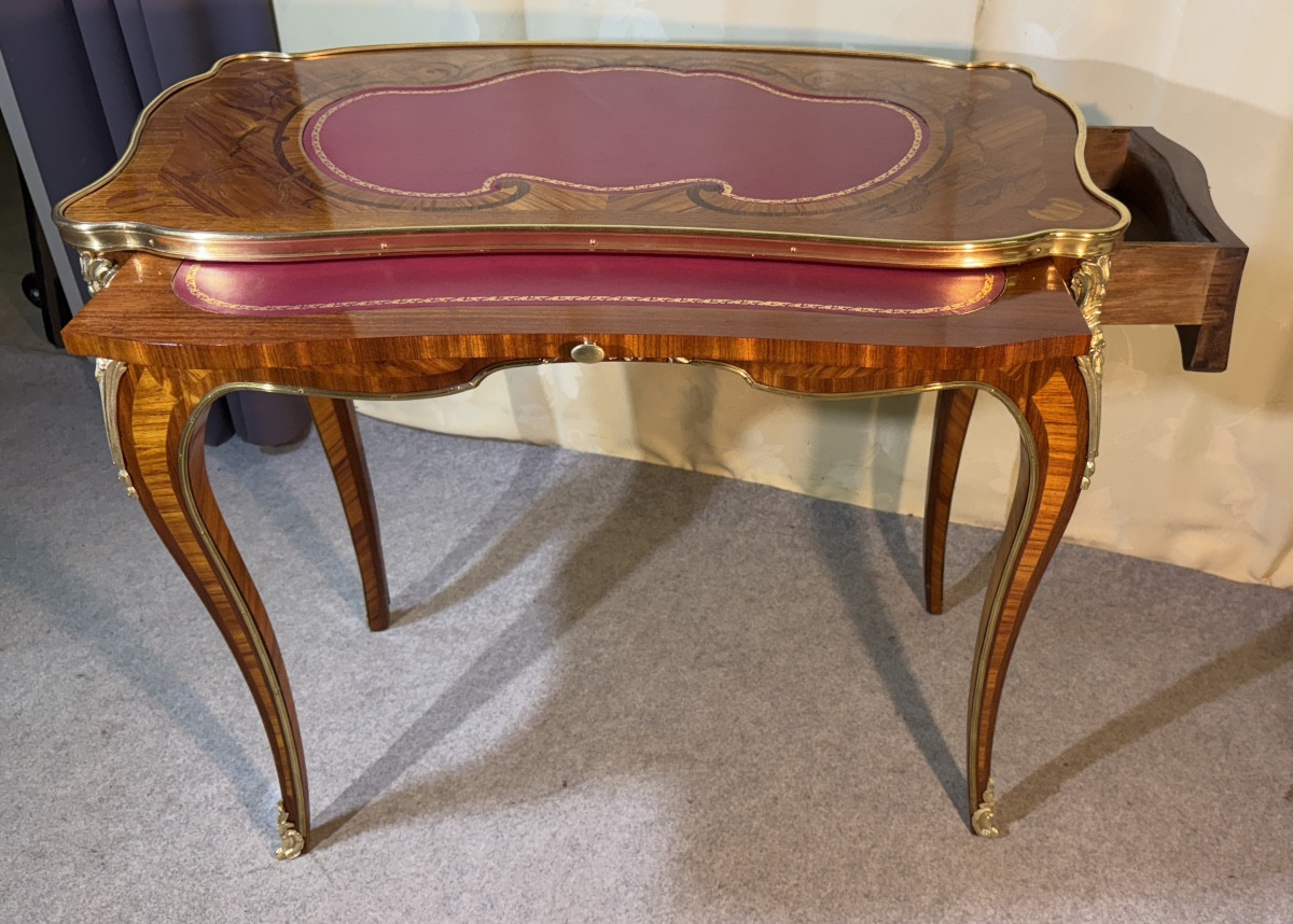 Marquetry Writing Table, Bvrb Model, 19th Century -photo-5