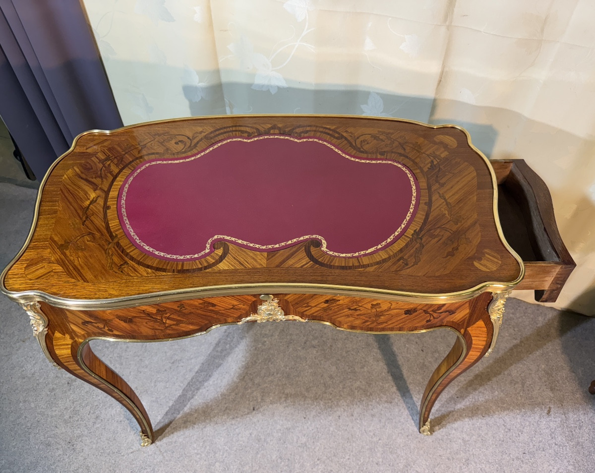 Marquetry Writing Table, Bvrb Model, 19th Century -photo-7