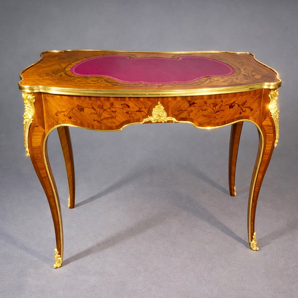 Marquetry Writing Table, Bvrb Model, 19th Century 