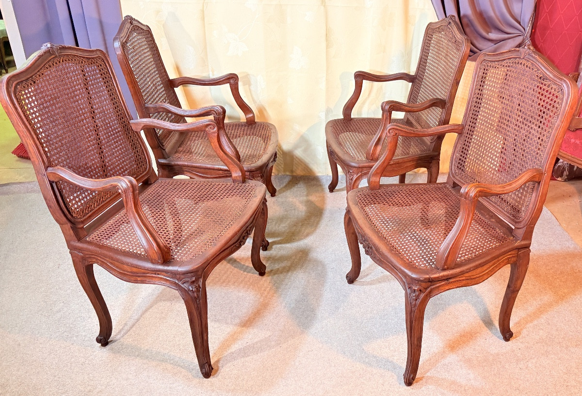Série de 4 Fauteuils Louis XV Estampillés CANNEST , XVIIIe Siècle -photo-2